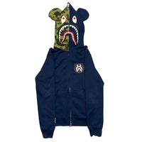 BAPE x BE@RBRICK Shark Be@r Full Zip Hoodie Navy Green Camo Size XS