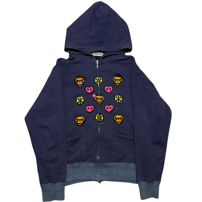 BAPE Vintage Baby Milo Emoji Full Zip Hoodie Navy Size S