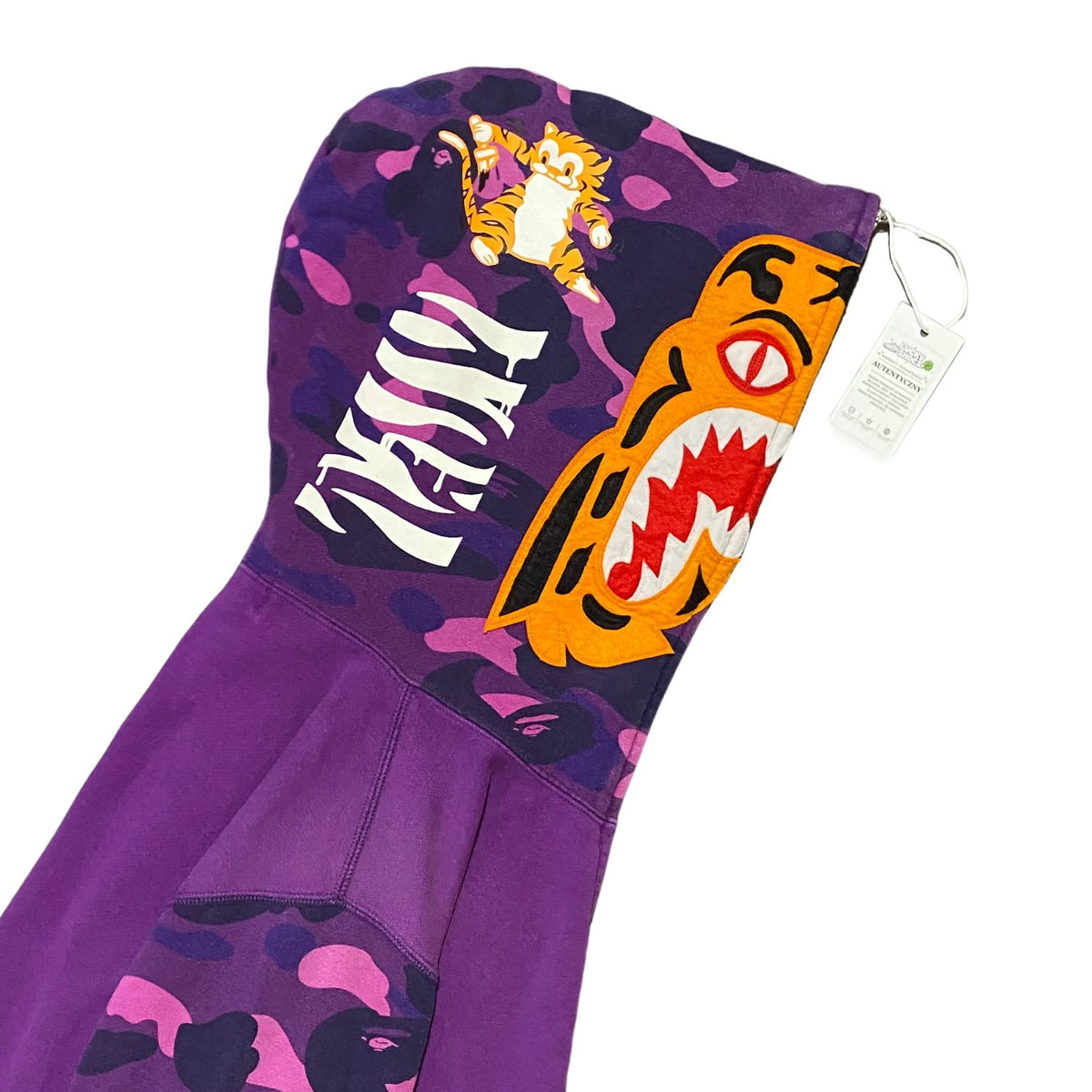 BAPE Tiger Shark Half Camo Purple Full Zip Hoodie Size S