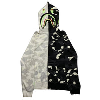 BAPE Shark Glow in the Dark Split Camo Hoodie Black/White Size XS